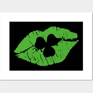 Irish Kiss Shamrock Clover Lips Lipstick St Patricks Day Posters and Art